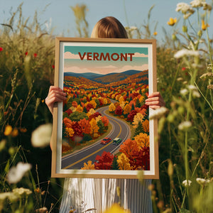 Vermont Fall Foliage Poster — Maple Forest Road Trip Print