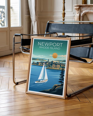 Newport Rhode Island Sailboat Harbor Poster, Sunset Print