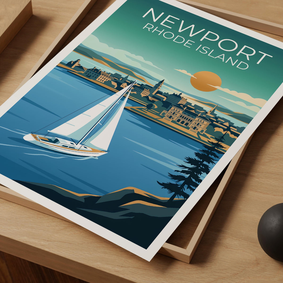 Newport Rhode Island Sailboat Harbor Poster, Sunset Print