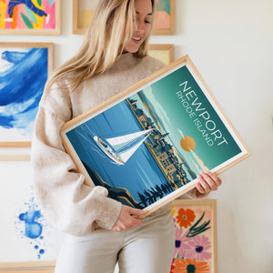 Newport Rhode Island Sailboat Harbor Poster, Sunset Print