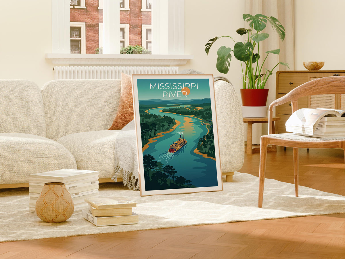 Mississippi River Steamboat Poster – Paddlewheel River Art