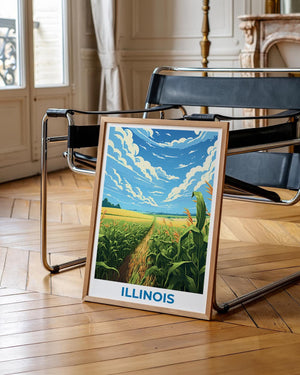 Illinois Cornfield Poster – Golden Rows & Big Sky Print