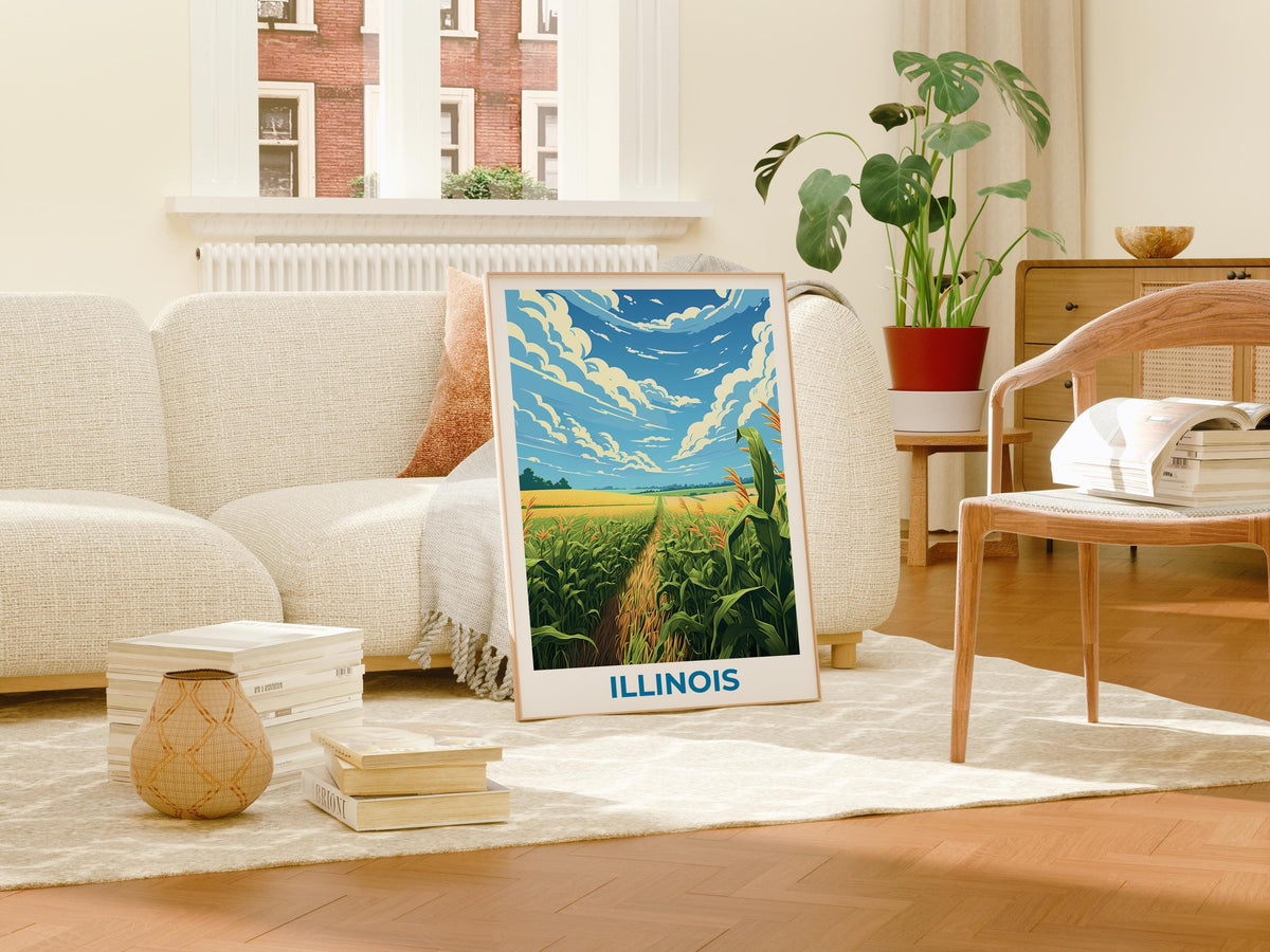 Illinois Cornfield Poster – Golden Rows & Big Sky Print