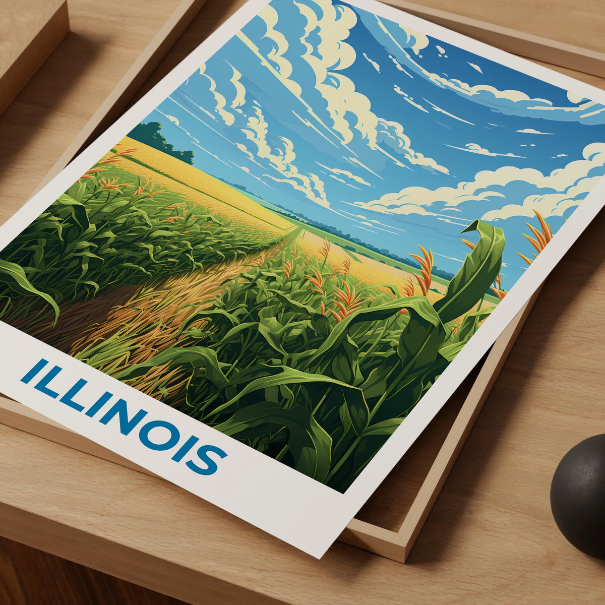 Illinois Cornfield Poster – Golden Rows & Big Sky Print