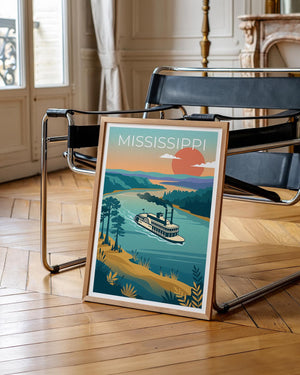 Mississippi River Poster - Paddlewheel Steamboat Print