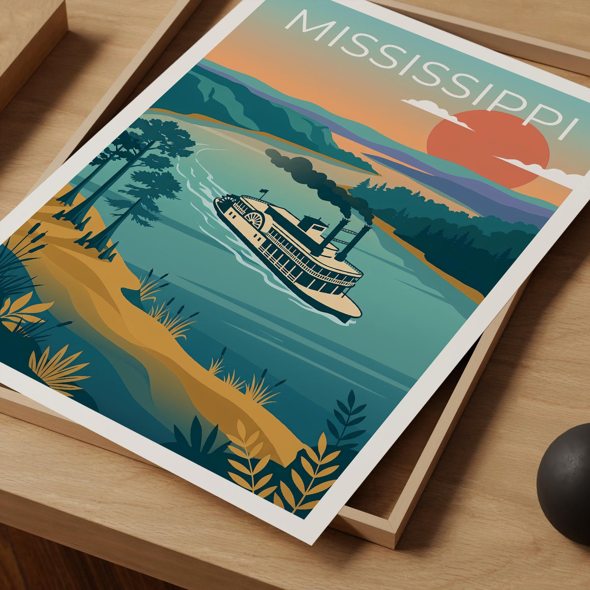 Mississippi River Poster - Paddlewheel Steamboat Print