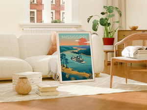 Mississippi River Poster - Paddlewheel Steamboat Print