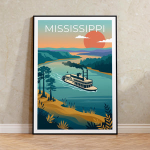 Mississippi River Poster - Paddlewheel Steamboat Print