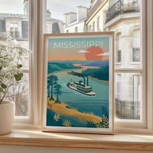 Mississippi River Poster - Paddlewheel Steamboat Print