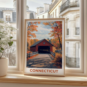 Connecticut Covered Bridge Print – Fall Foliage Art