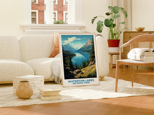 Waterton Lakes National Park Poster, Canada Mountain Wall Art, Scenic Travel Print