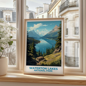 Waterton Lakes National Park Poster, Canada Mountain Wall Art, Scenic Travel Print