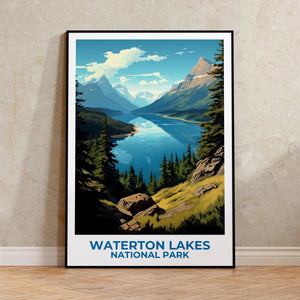 Waterton Lakes National Park Poster, Canada Mountain Wall Art, Scenic Travel Print