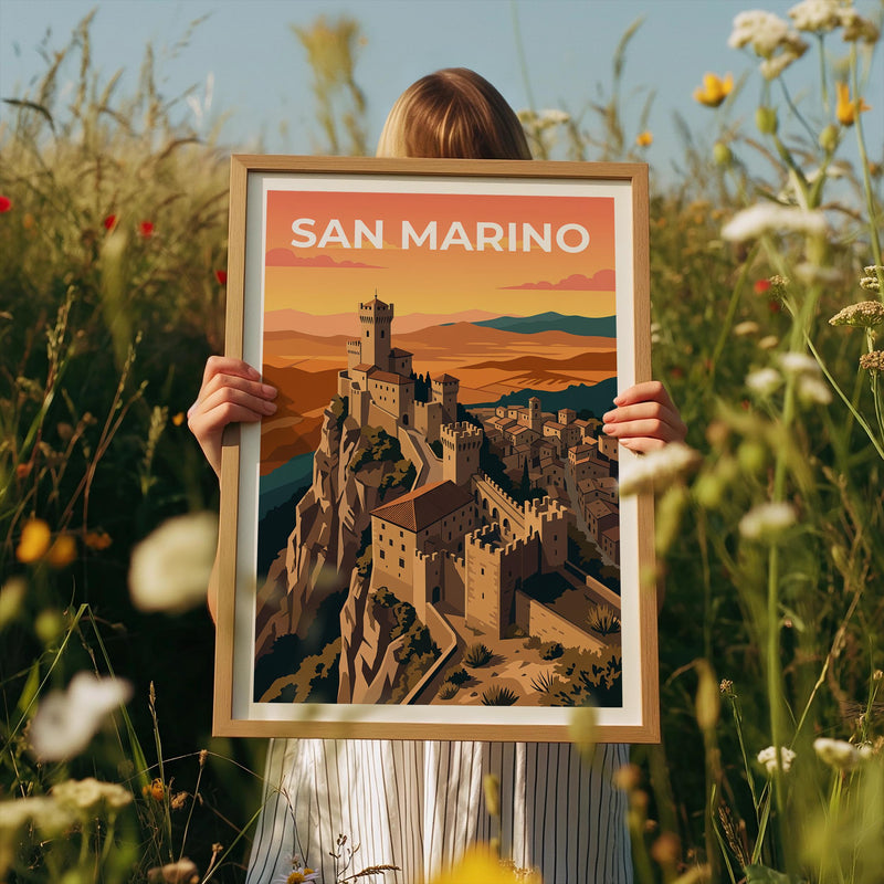 San Marino Guaita Fortress Poster – Medieval Cliffside Art