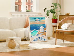 Mykonos Greece White Windmill & Pool Aegean Sea Poster Print