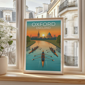 Oxford England Poster – River Rowers at Sunset Print