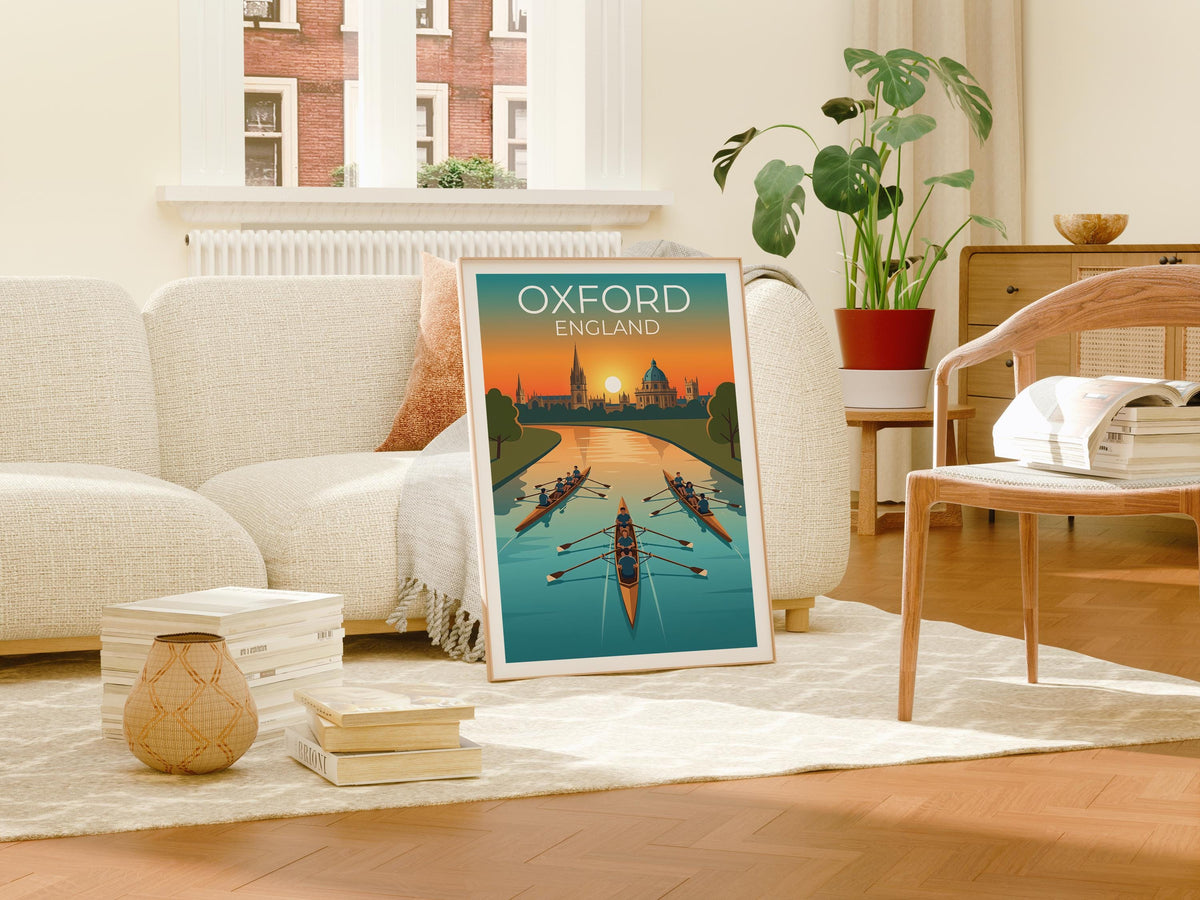 Oxford England Poster – River Rowers at Sunset Print
