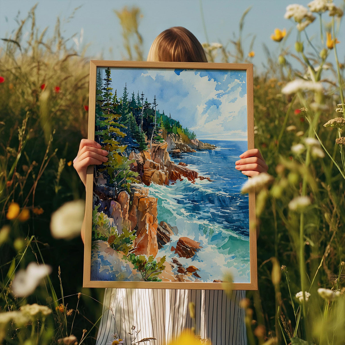 Watercolor Acadia National Park Poster, Maine Coastal Wall Art, Rustic Home Gift