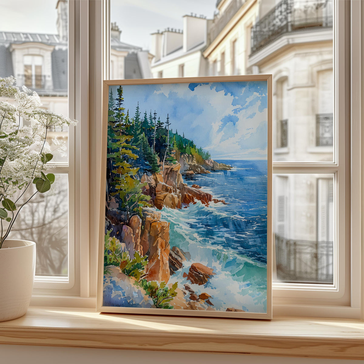 Watercolor Acadia National Park Poster, Maine Coastal Wall Art, Rustic Home Gift
