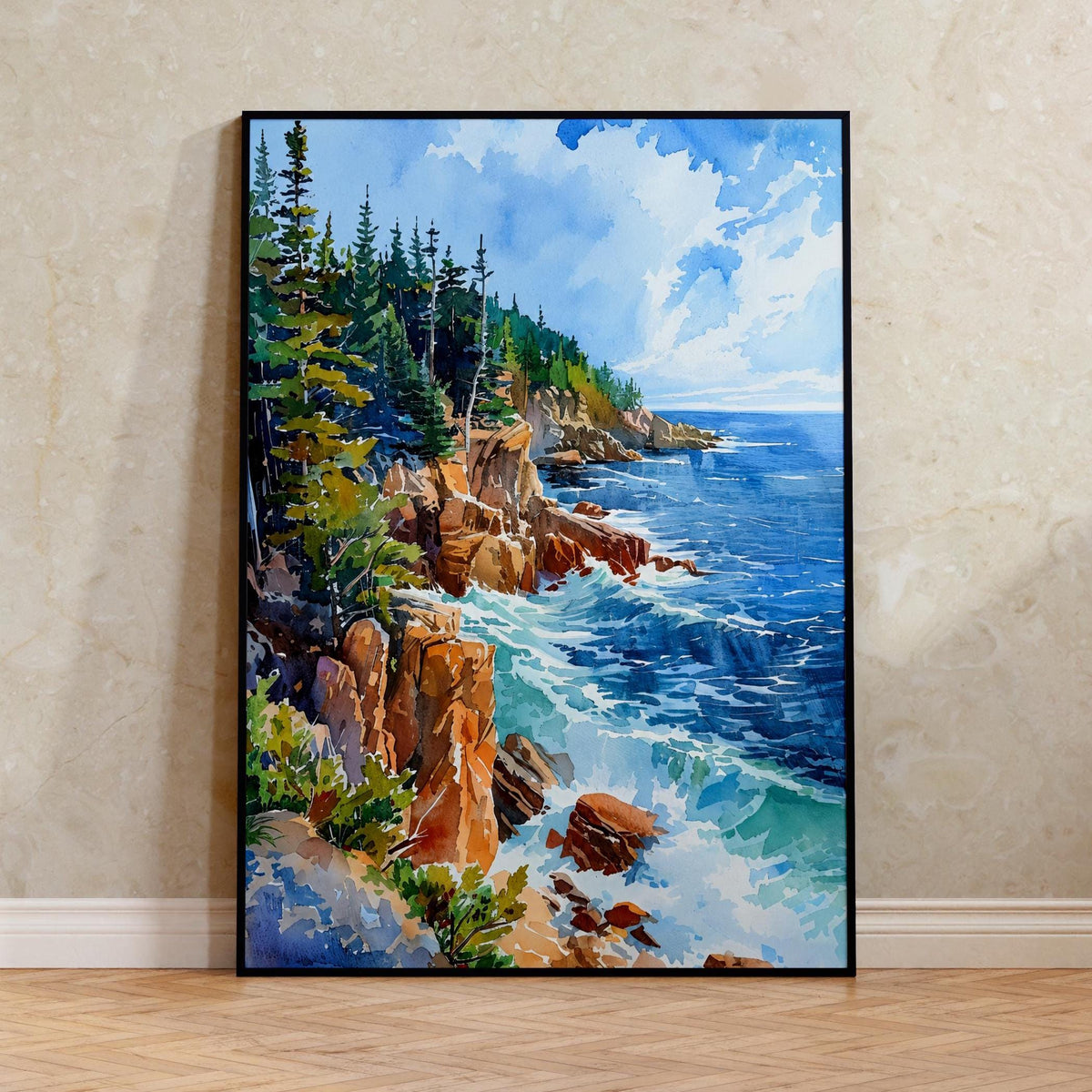 Watercolor Acadia National Park Poster, Maine Coastal Wall Art, Rustic Home Gift