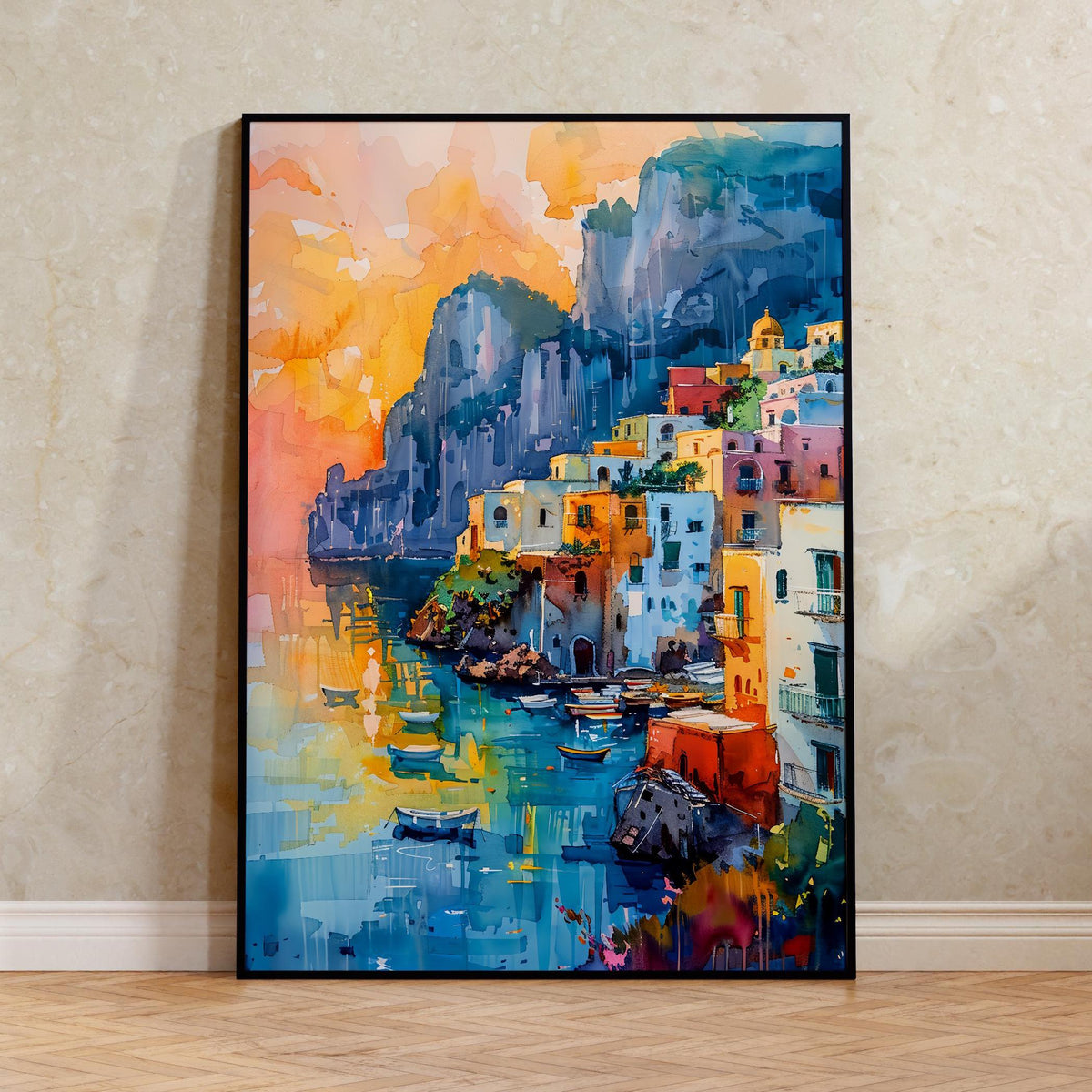 Watercolor Capri Italy Poster, Mediterranean Coastal Wall Art, Europe Travel Gift