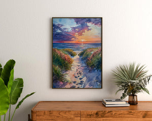 Cape Cod Watercolor Poster, Peaceful Beach Scene Wall Art, New England Coastal Decor