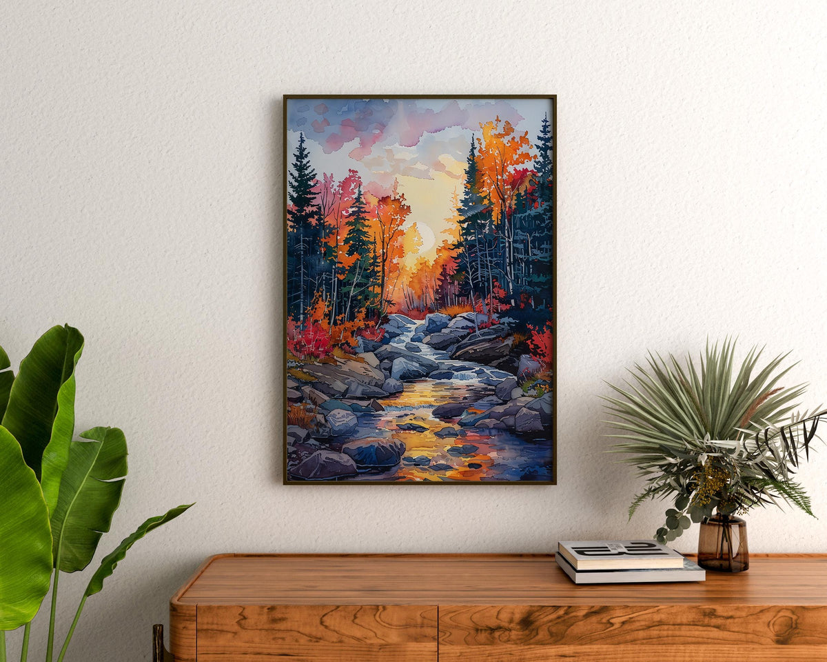 Watercolor Acadia National Park Autumn Poster, Maine Fall Wall Art, New England Nature Gift