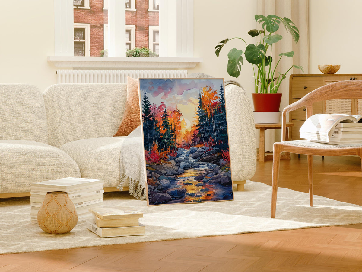 Watercolor Acadia National Park Autumn Poster, Maine Fall Wall Art, New England Nature Gift