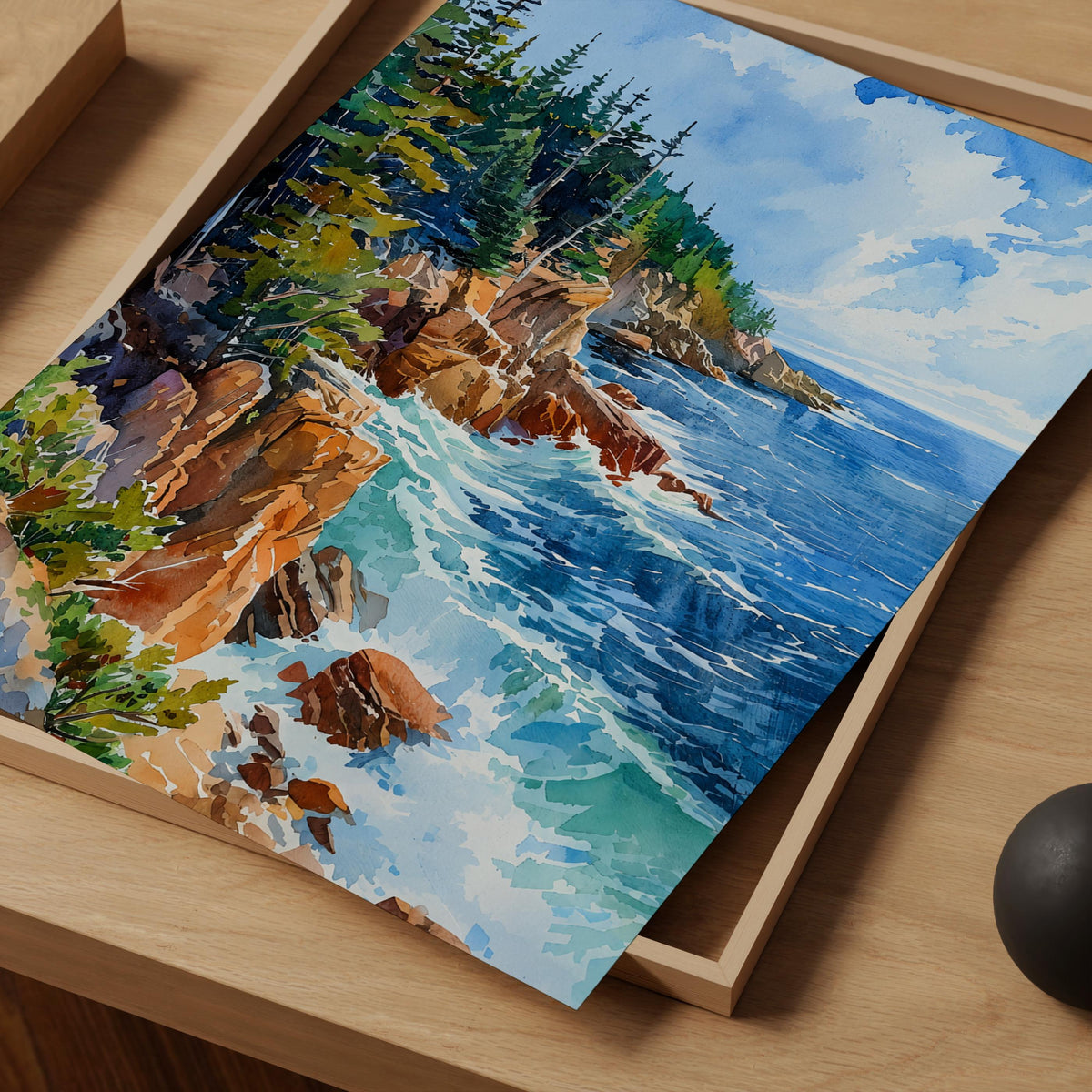 Watercolor Acadia National Park Poster, Maine Coastal Wall Art, Rustic Home Gift