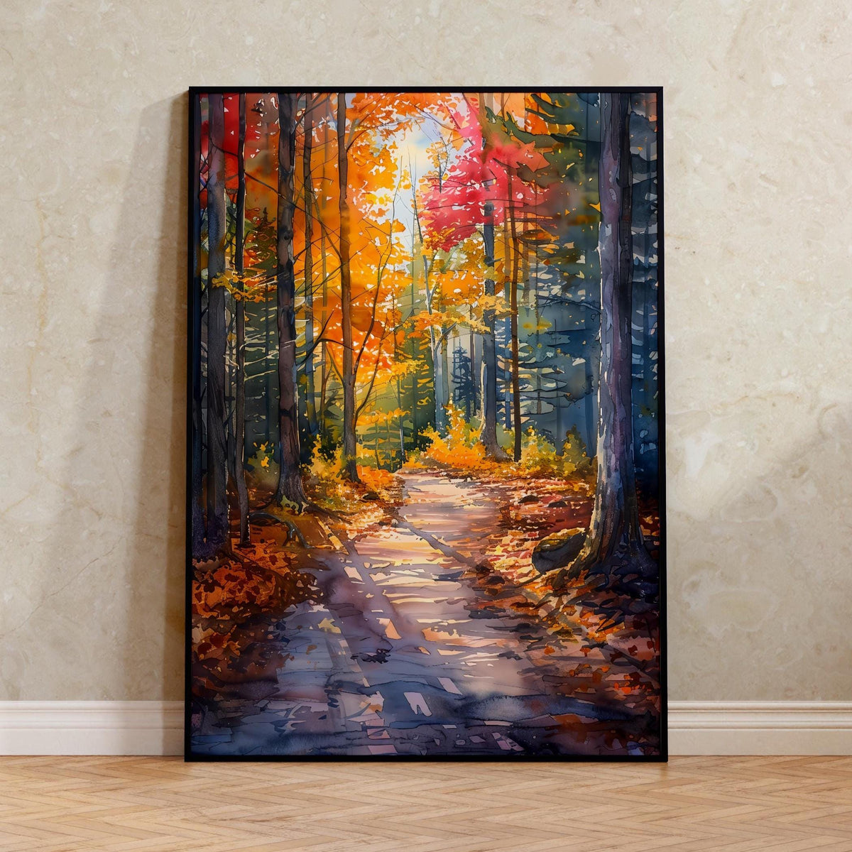 Adirondack Park Watercolor Poster, Autumn Forest Wall Art, New York Wilderness Travel Print