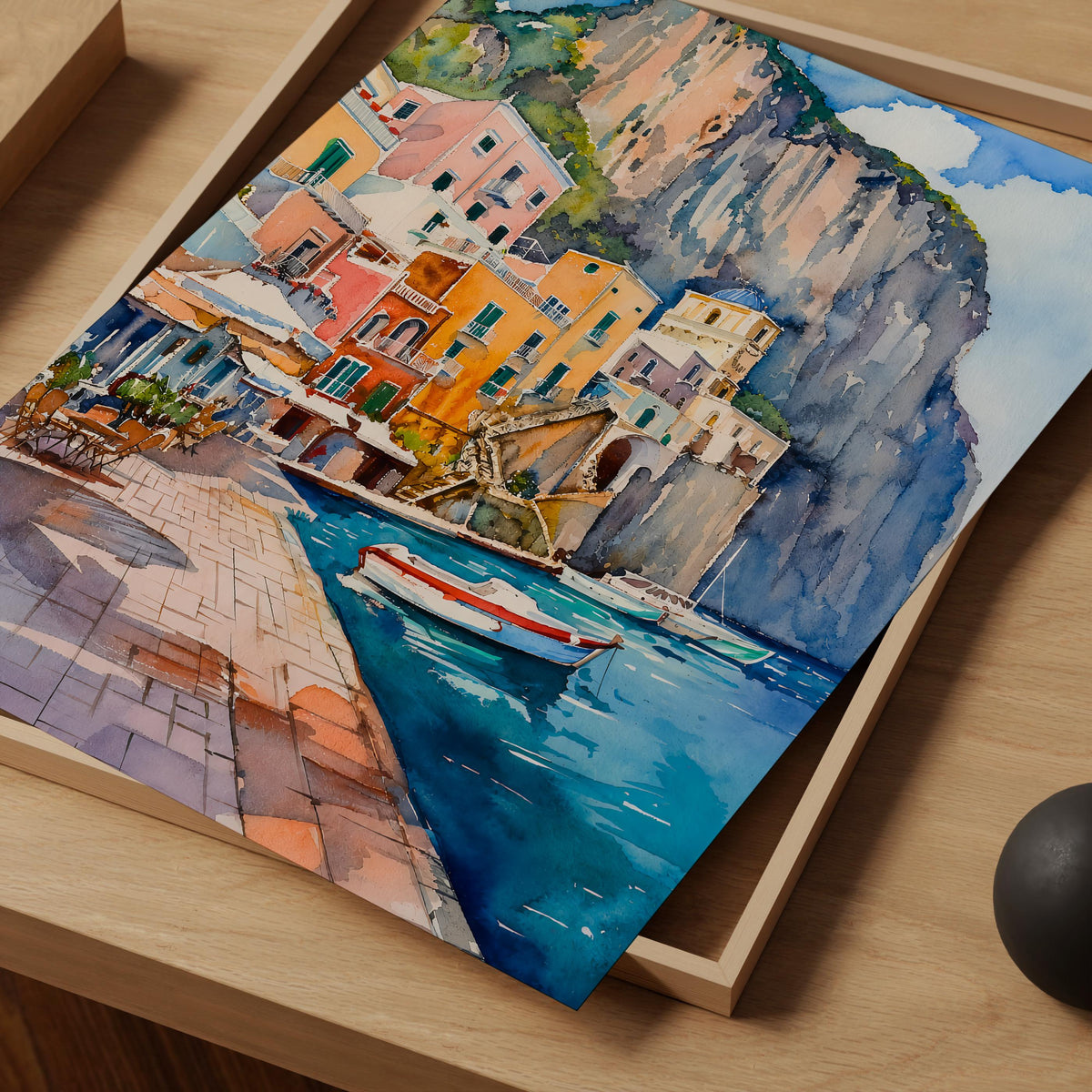 Capri Italy Watercolor Poster, Mediterranean Coastal Wall Art, Italian Travel Print