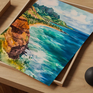 Kauai Hawaii Watercolor Poster, Tropical Island Wall Art, Beach House Decor