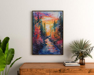 Watercolor White Mountain National Forest Poster, Autumn Stream Wall Art, New Hampshire Scenic Print