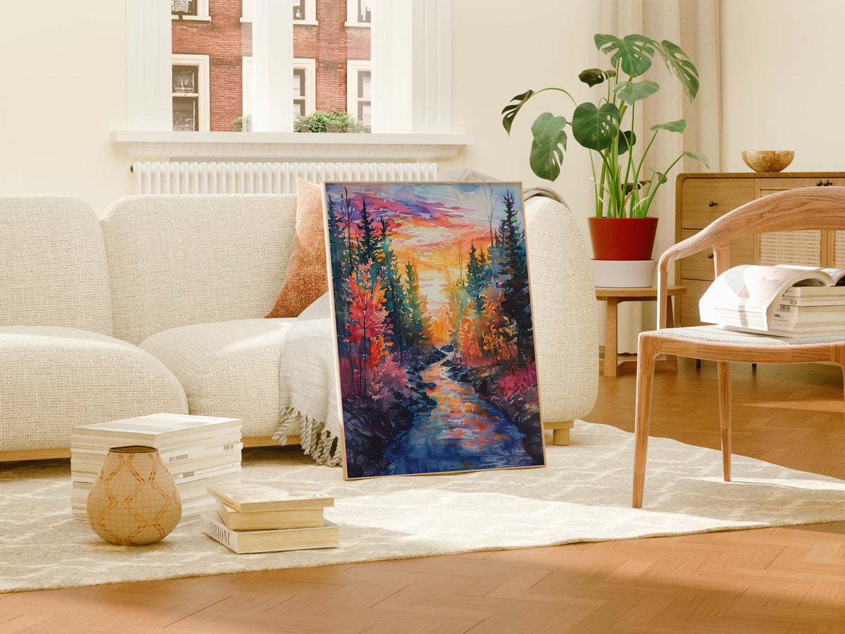 Watercolor White Mountain National Forest Poster, Autumn Stream Wall Art, New Hampshire Scenic Print