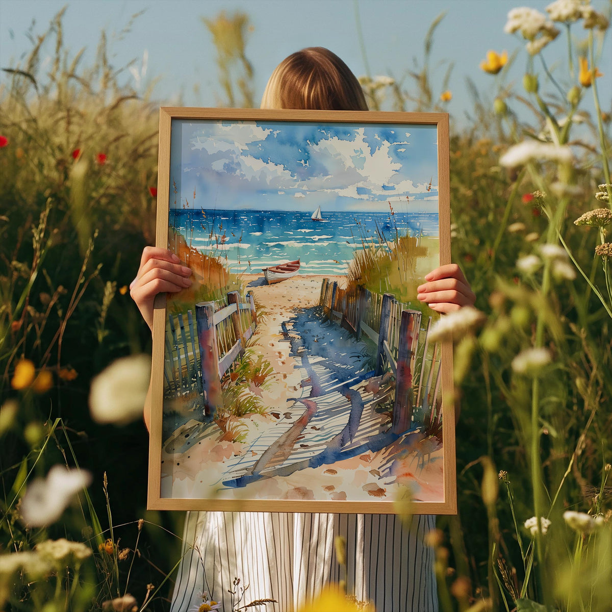 Cape Cod Watercolor Poster, Tranquil Beach Wall Art, Coastal Travel Print