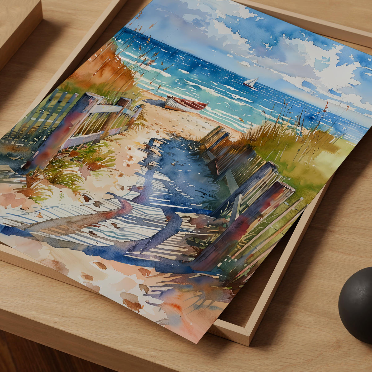 Cape Cod Watercolor Poster, Tranquil Beach Wall Art, Coastal Travel Print