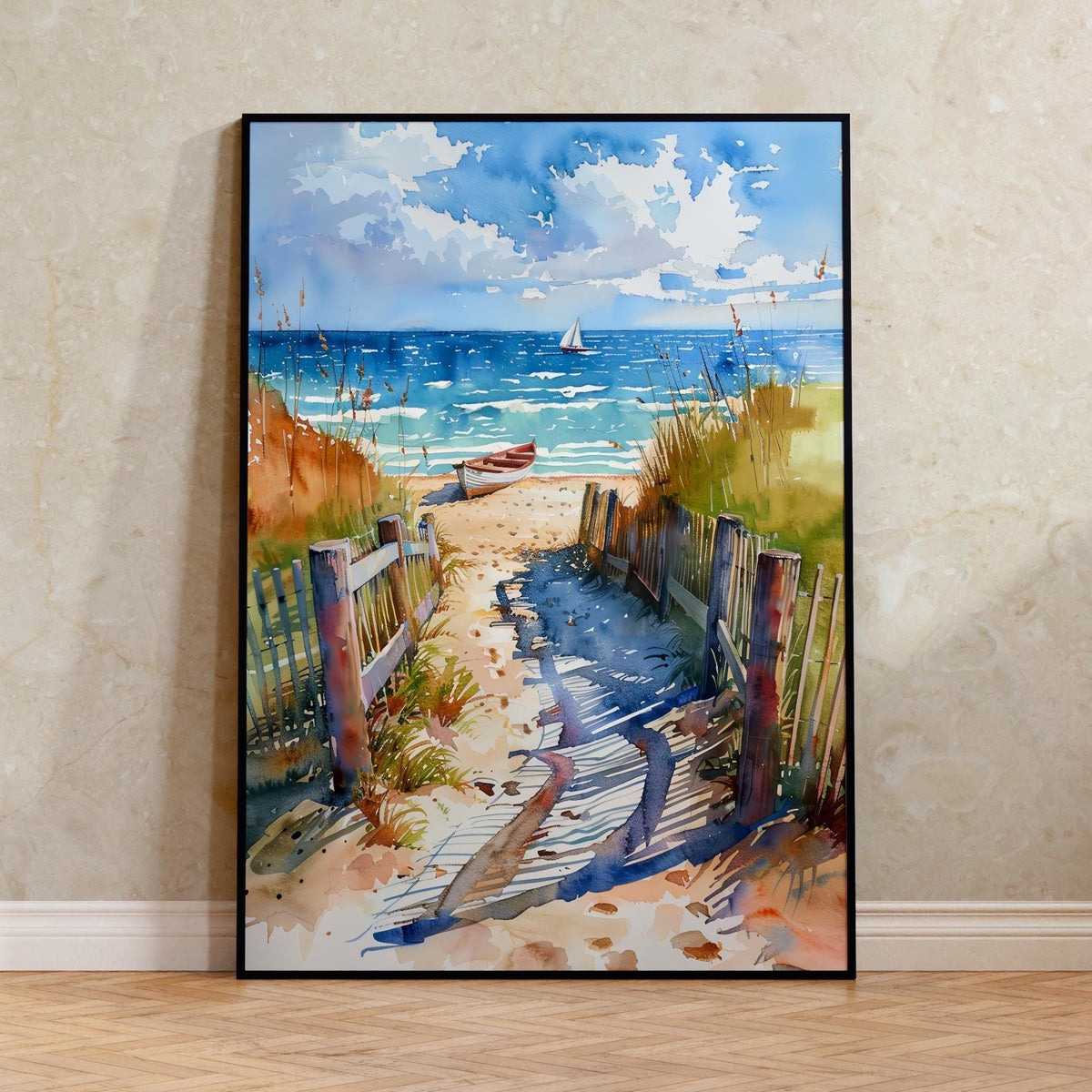 Cape Cod Watercolor Poster, Tranquil Beach Wall Art, Coastal Travel Print
