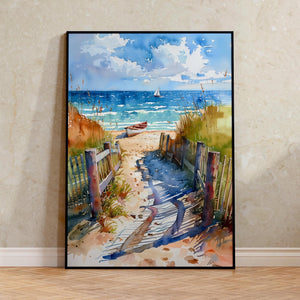 Cape Cod Watercolor Poster, Tranquil Beach Wall Art, Coastal Travel Print