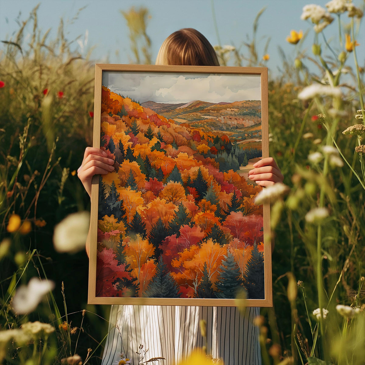 The Berkshires Autumn Watercolor Poster, Fall Forest Wall Art, New England Travel Print
