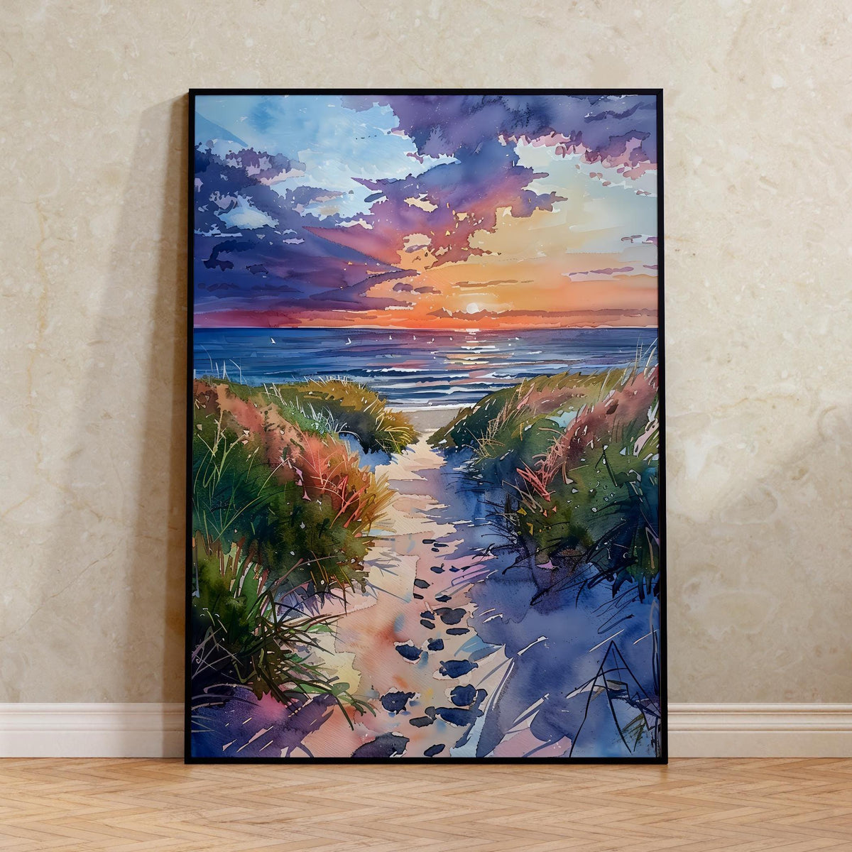 Cape Cod Watercolor Poster, Peaceful Beach Scene Wall Art, New England Coastal Decor