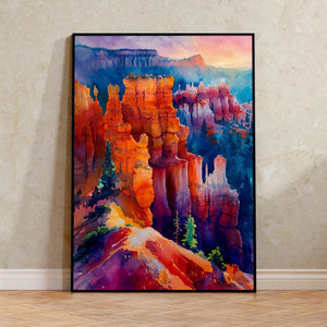 Bryce Canyon National Park Watercolor Poster, Utah Desert Landscape Wall Art, Southwest Nature Print