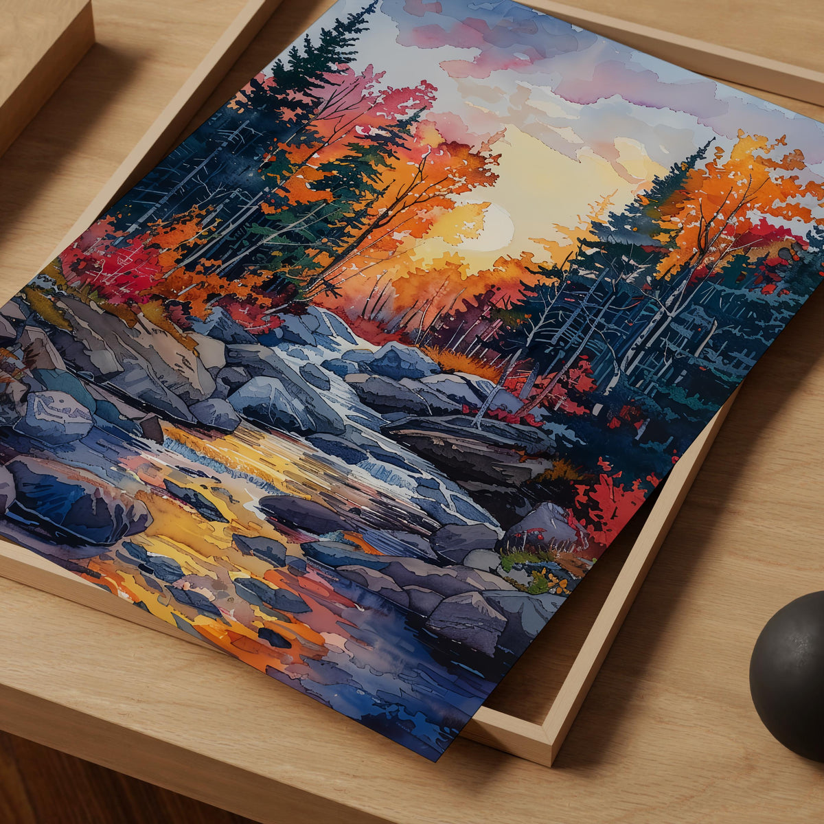 Watercolor Acadia National Park Autumn Poster, Maine Fall Wall Art, New England Nature Gift