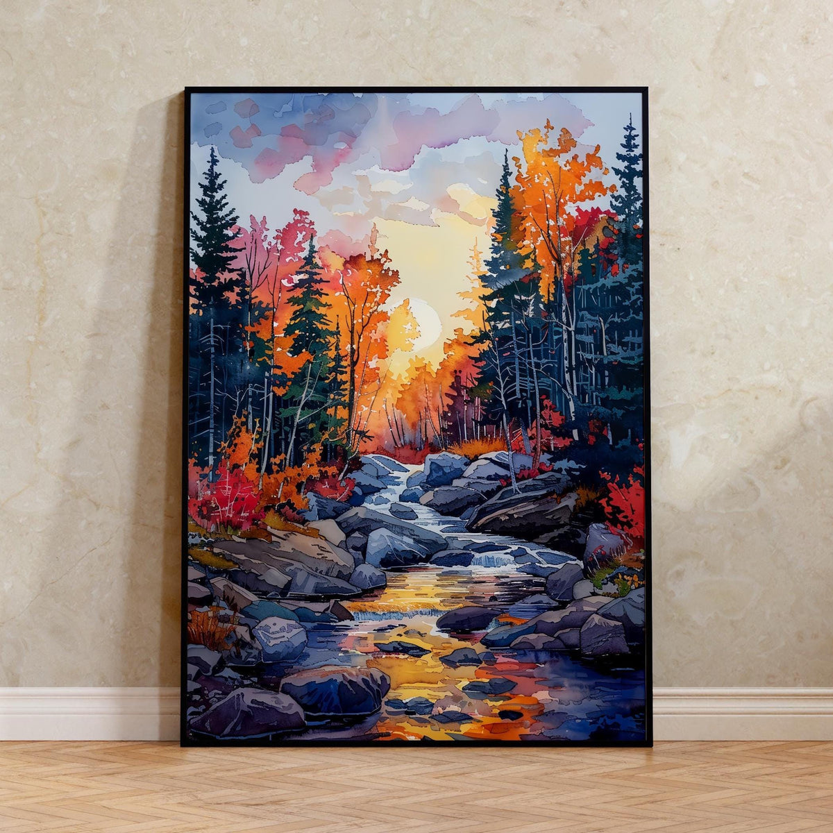 Watercolor Acadia National Park Autumn Poster, Maine Fall Wall Art, New England Nature Gift