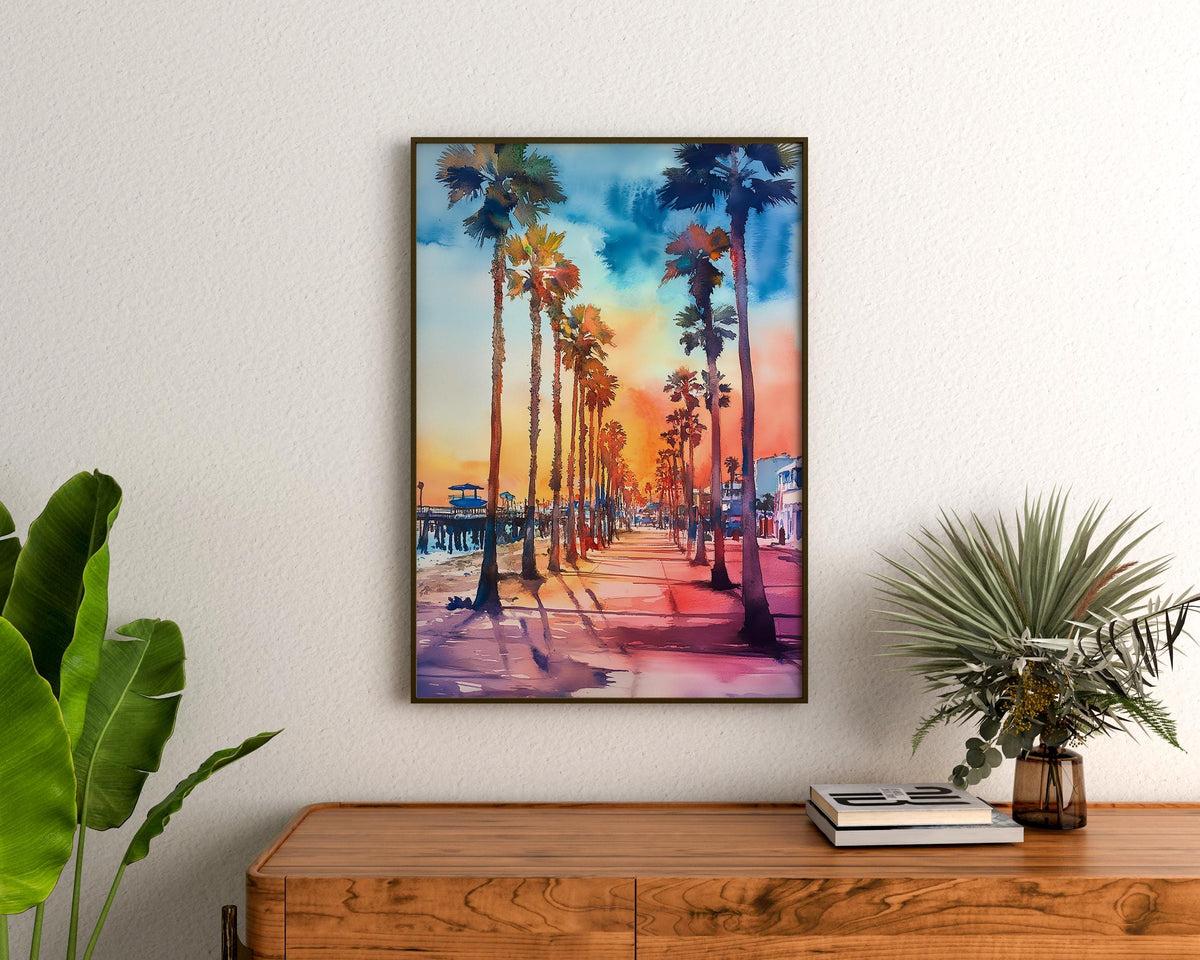 Watercolor Venice Beach Poster, California Coastal Wall Art, Los Angeles Travel Print
