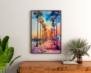 Watercolor Venice Beach Poster, California Coastal Wall Art, Los Angeles Travel Print