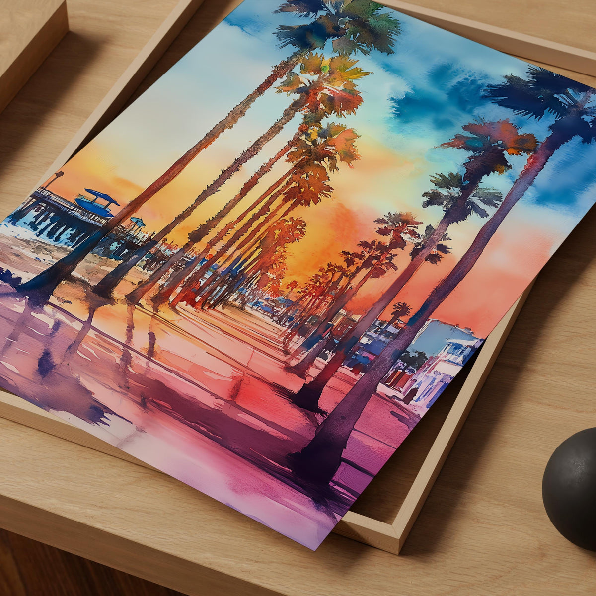 Watercolor Venice Beach Poster, California Coastal Wall Art, Los Angeles Travel Print