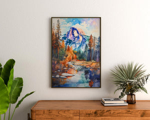Watercolor Yosemite National Park Poster, Half Dome Wall Art, Mountain Landscape Print