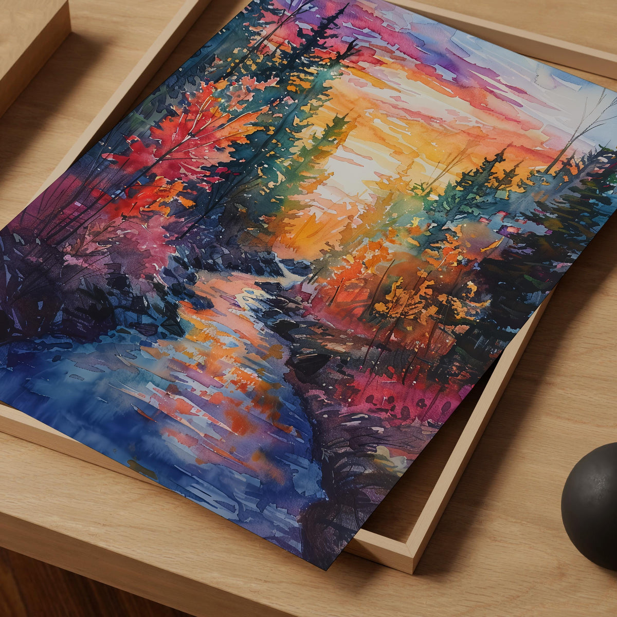 Watercolor White Mountain National Forest Poster, Autumn Stream Wall Art, New Hampshire Scenic Print