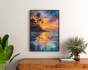 Newport Beach Watercolor Poster, California Coastal Print, Orange County Travel Art