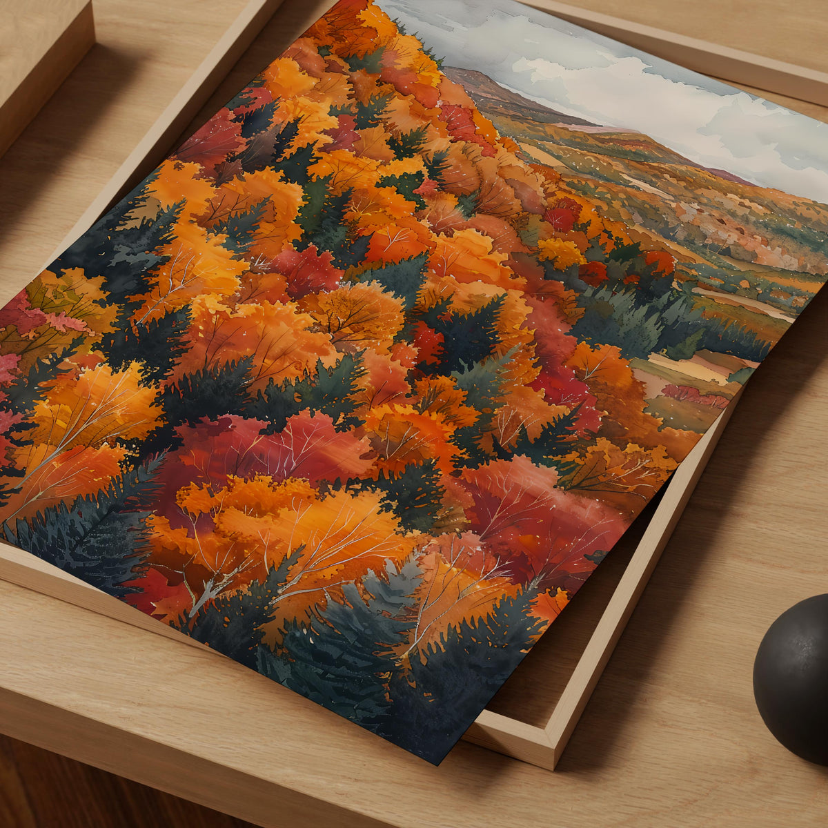 The Berkshires Autumn Watercolor Poster, Fall Forest Wall Art, New England Travel Print